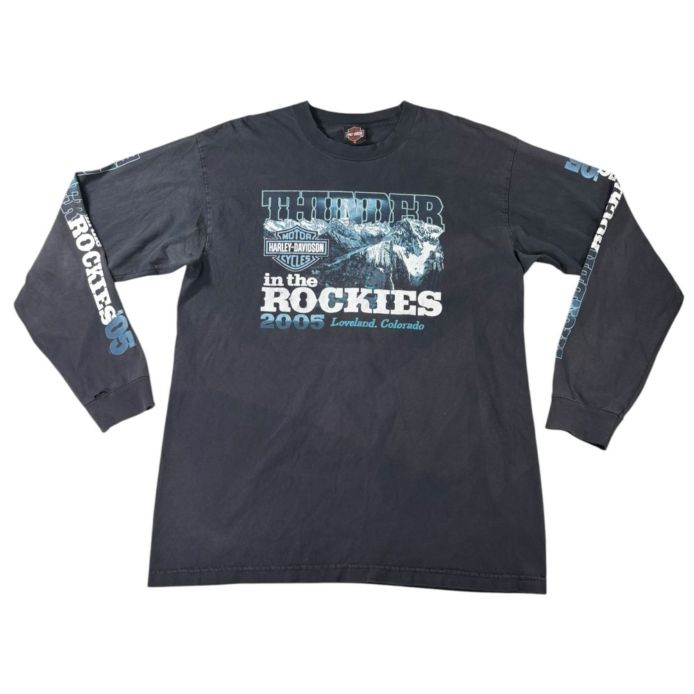 Vintage 2005 Harley Davidson Thunder in the Rockies Long Sleeve Shirt XL Black